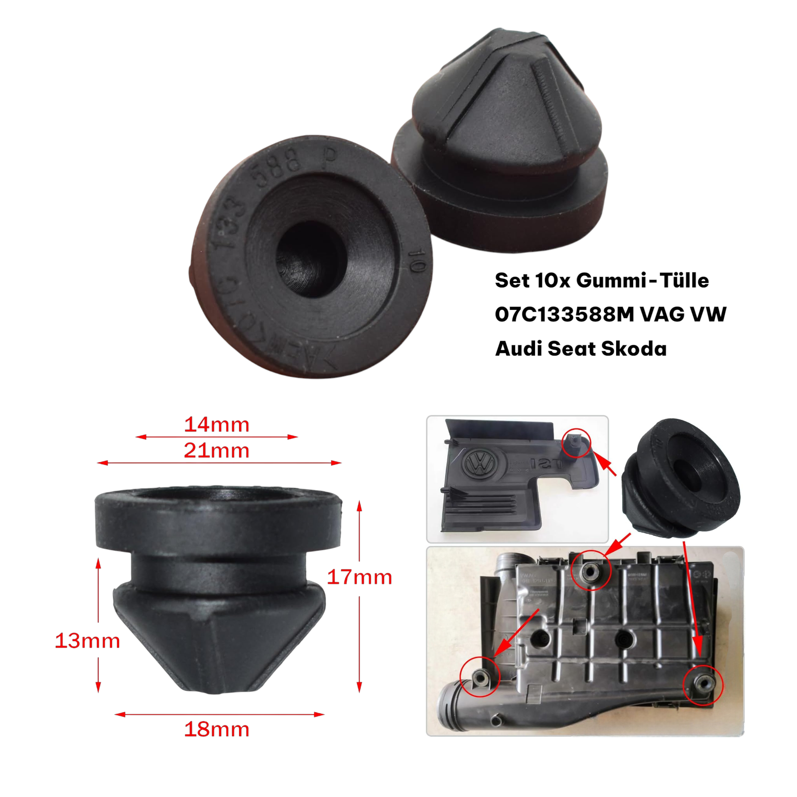 Gummi Luftfilter Gehäuse Motor Abdeckung 07C133588M