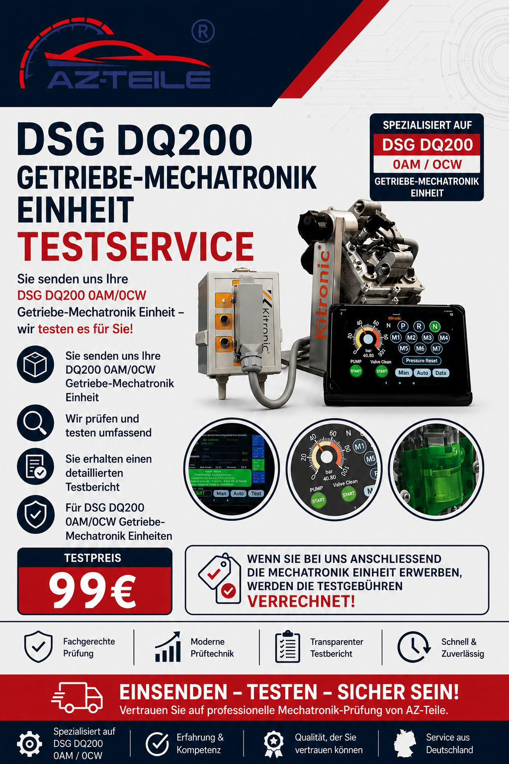 DSG DQ200 Mechatronik Testservice 0AM / 0CW Professionelle Prüfung und Fehlerdiagnose auf Prüfstand