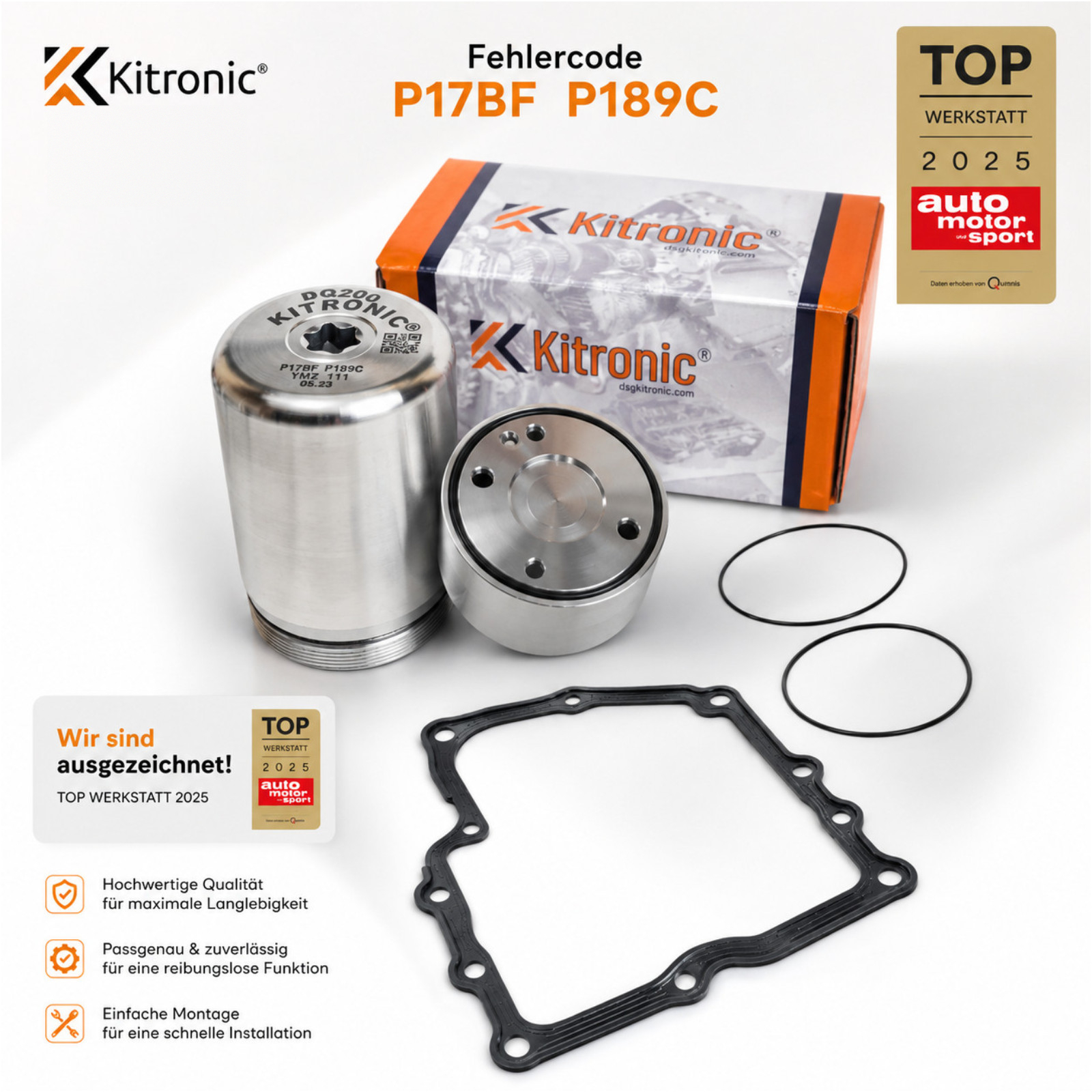 Kitronic DSG DQ200 Druckspeicher Akkumulatorkolben mit Adapter und Dichtungen für VW Audi Seat Skoda 0AM