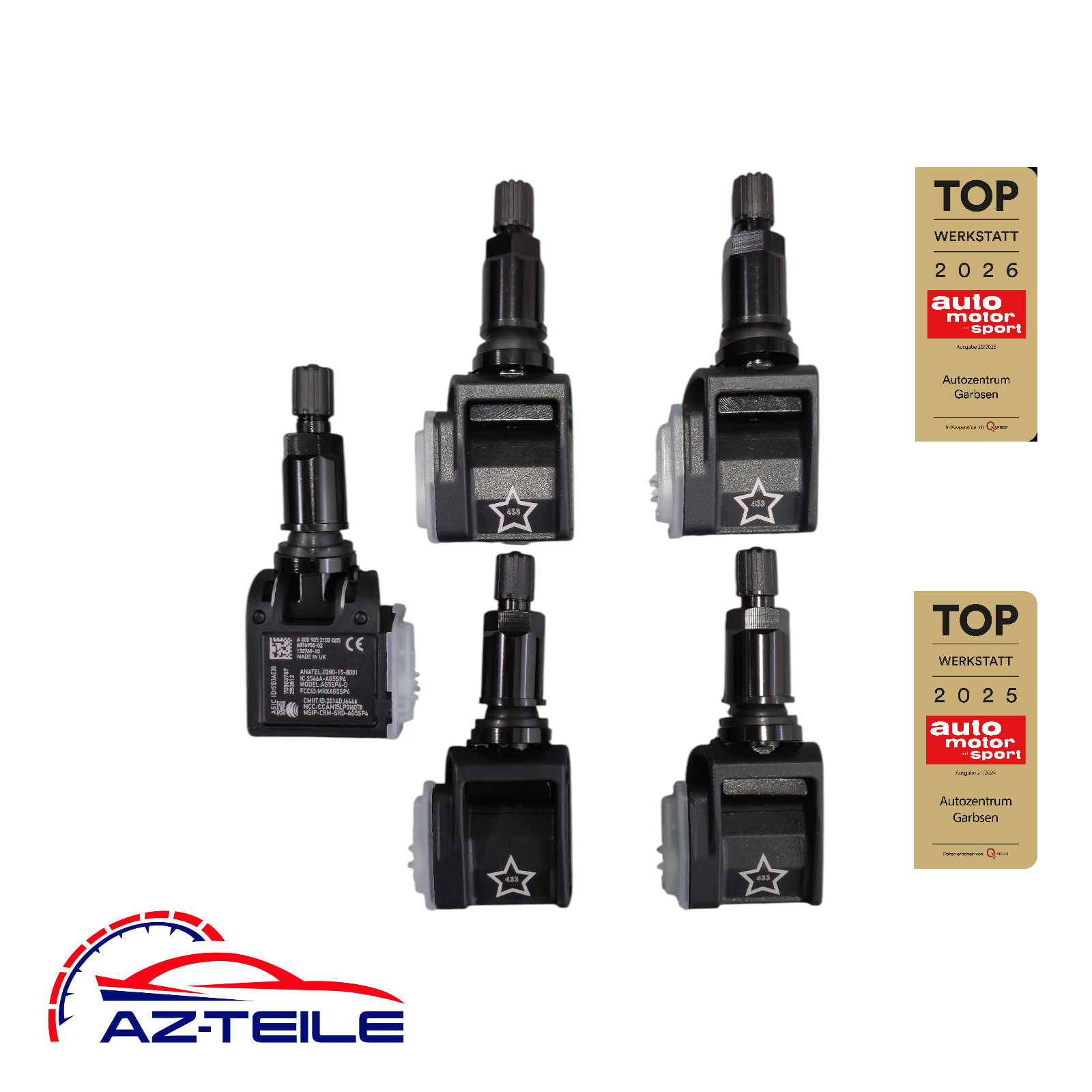 AZ-Teile® RDKS Reifendrucksensor Schwarz passend für Mercedes-Benz A0009052102 433 MHz