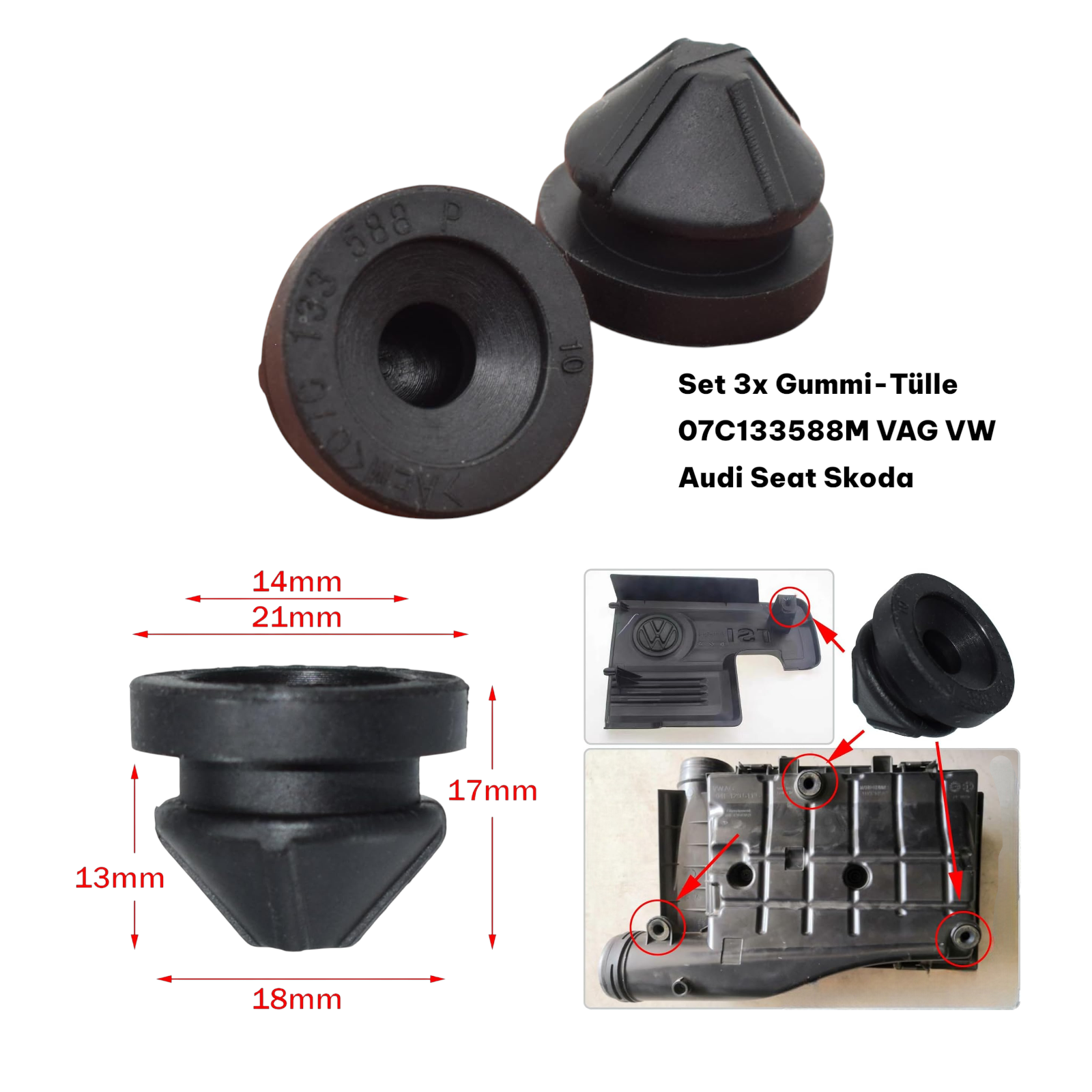 Gummi Luftfilter Gehäuse Motor Abdeckung 07C133588M