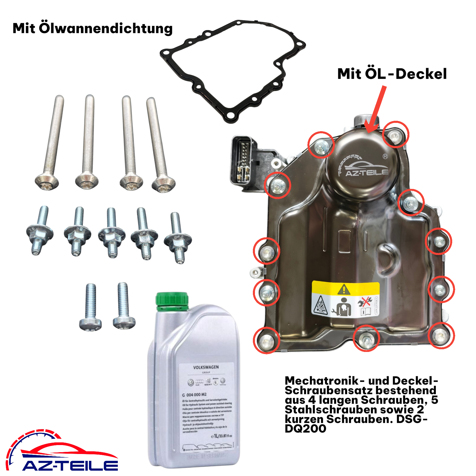 Komplettlösung mit VAG DSG Öl, Deckel, Dichtung und Schrauben für DSG DQ200