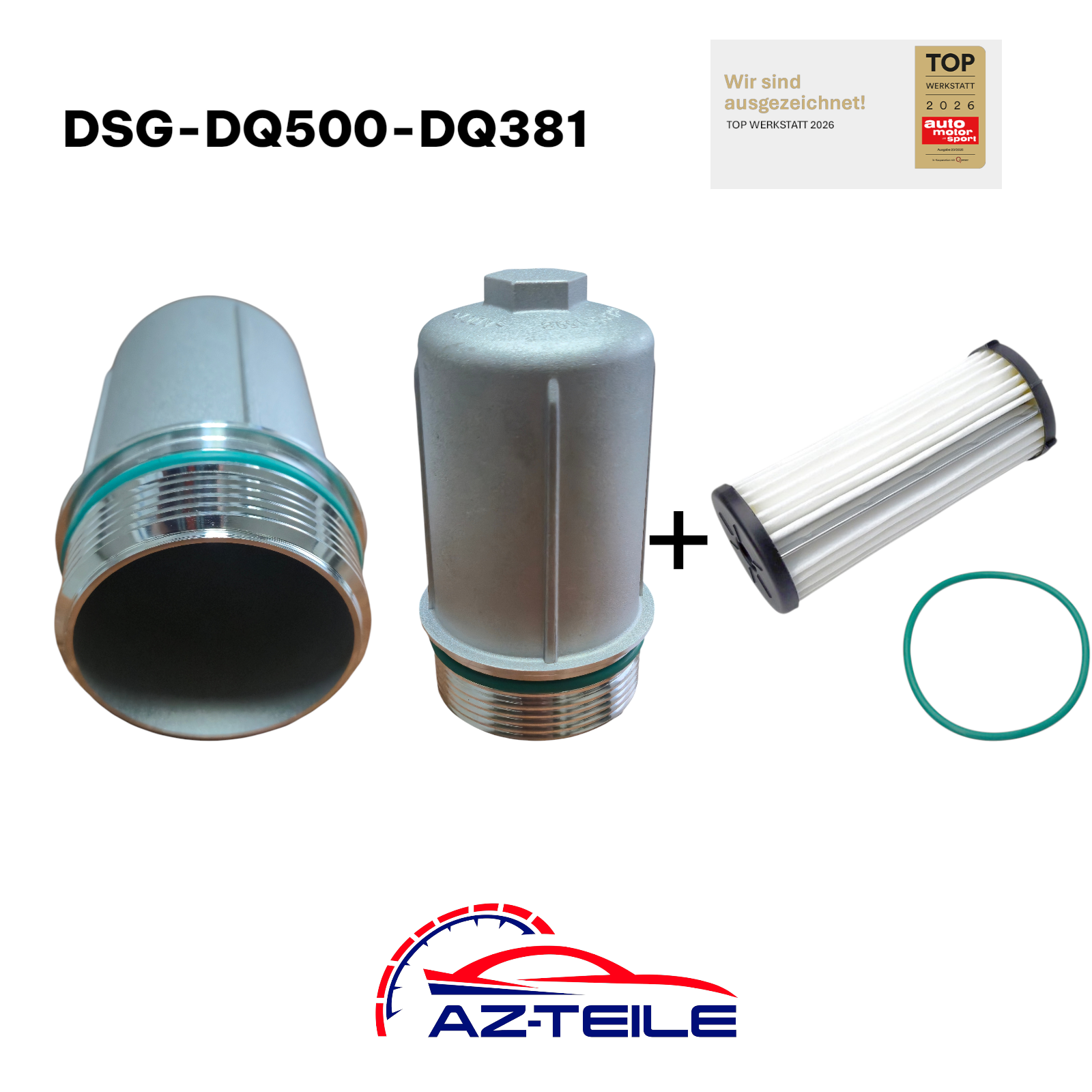 AZ-Teile® Ölfiltergehäuse aus Aluminiumguss inkl. Ölfilter DSG 7-Gang DQ500, DQ381 passend für VW Audi Seat Skoda