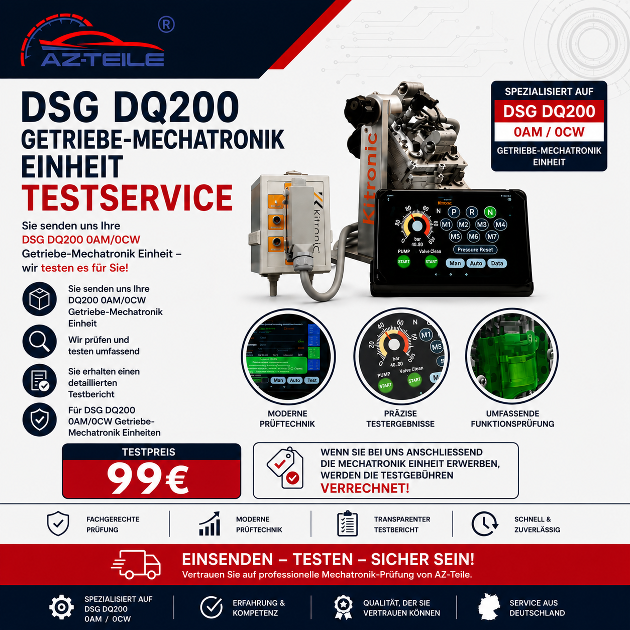 DSG DQ200 Mechatronik Testservice 0AM / 0CW Professionelle Prüfung und Fehlerdiagnose auf Prüfstand