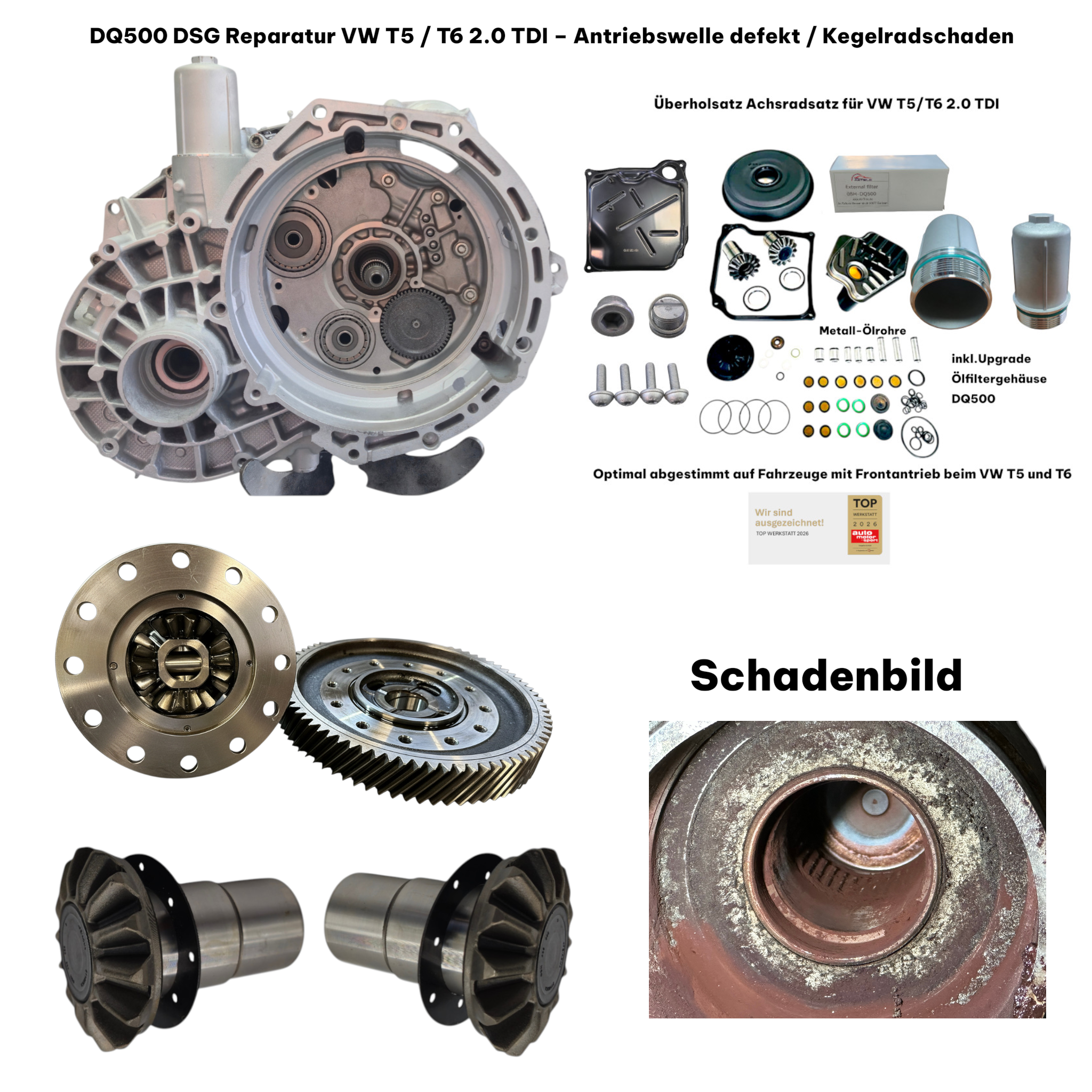 DQ500 0BT/0BH Reparatur für VW T5/T6 2.0 TDI – Kegelradschaden mit Kupplung