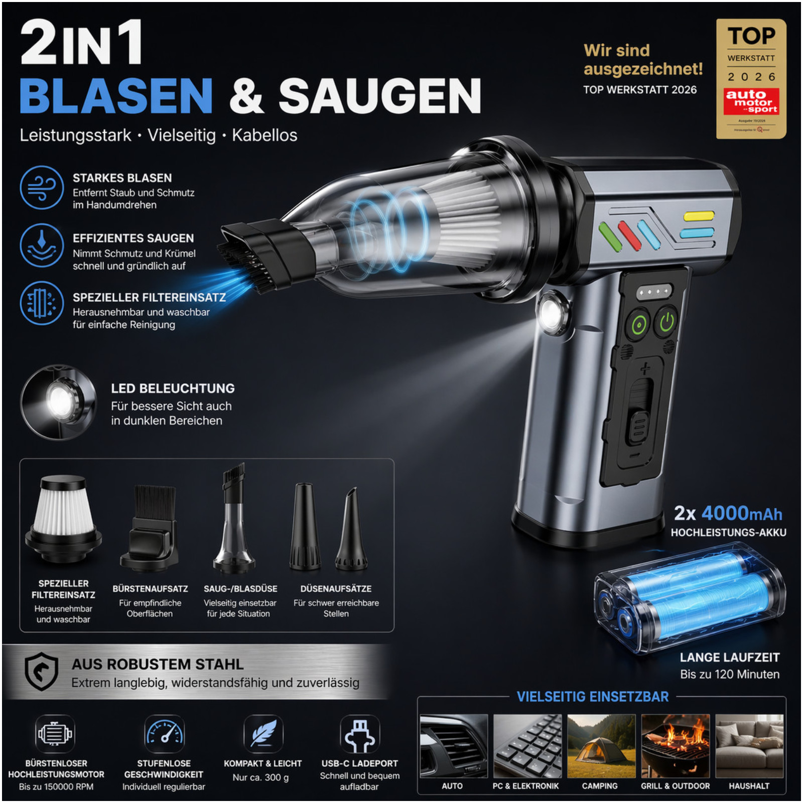 Elektrischer Druckluftreiniger 150000RPM Akku Air Duster Set