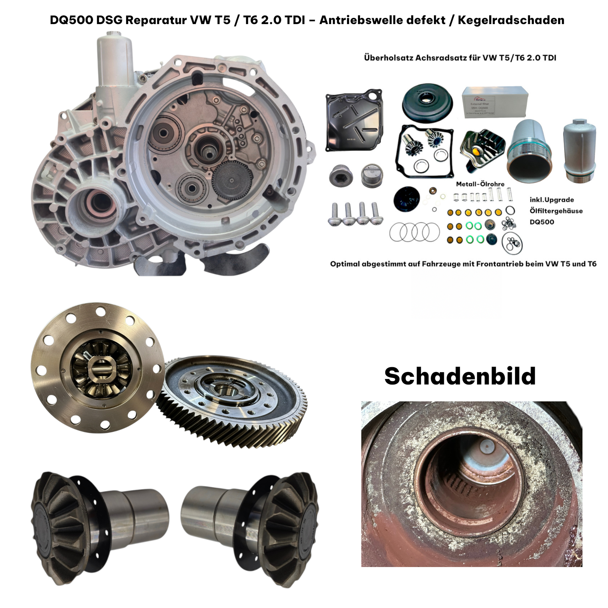 DQ500 0BT 0BH Reparatur VW T5 T6 2.0 TDI Kegelradschaden mit Kupplung und Lagersatz