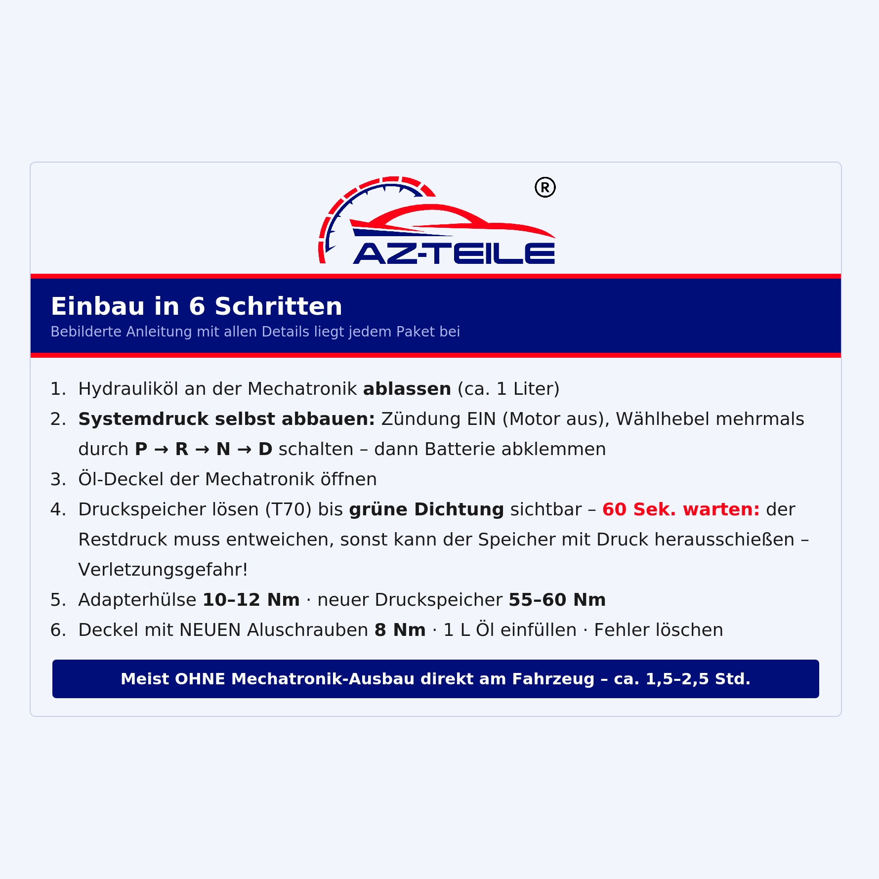 Druckspeicher Set Akkumulatorkolben 7-Gang DQ200 0AM-0CW DSG für VW Audi Skoda Seat