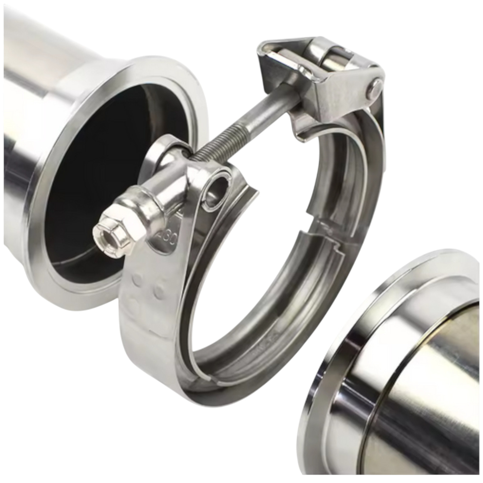 V-Band-Schelle 88,9-90,0 mm mit 2x Anschweißringe V Band 3,5 88,9mm mit Schnellverschluß